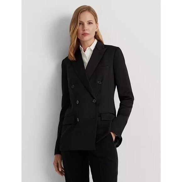 Lauren Ralph Lauren Double Breasted Satin Crepe Blazer Women’s Black New Size 4 - Picture 1 of 11
